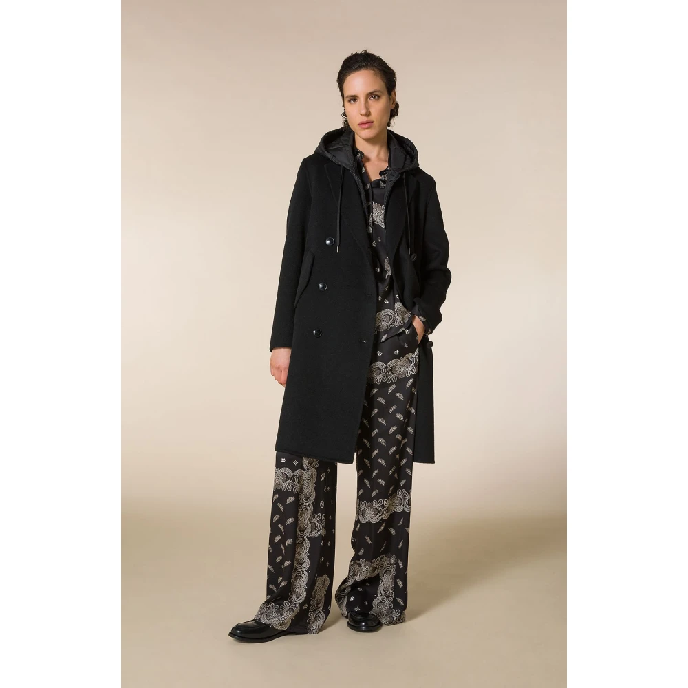 Seventy Dubbelbreasted wollen jas met afneembare vest Black Dames