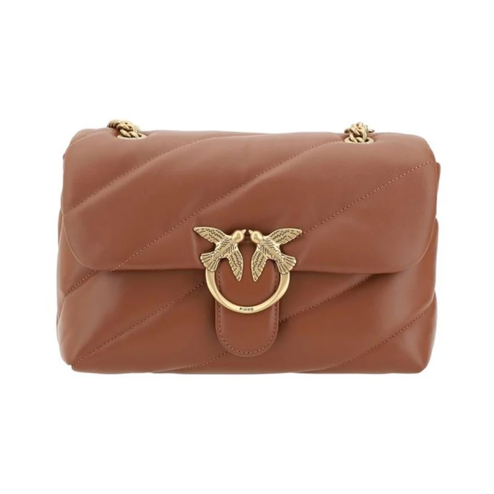 pinko Gewatteerde Love Classic Schoudertas met verguld logo Brown Dames