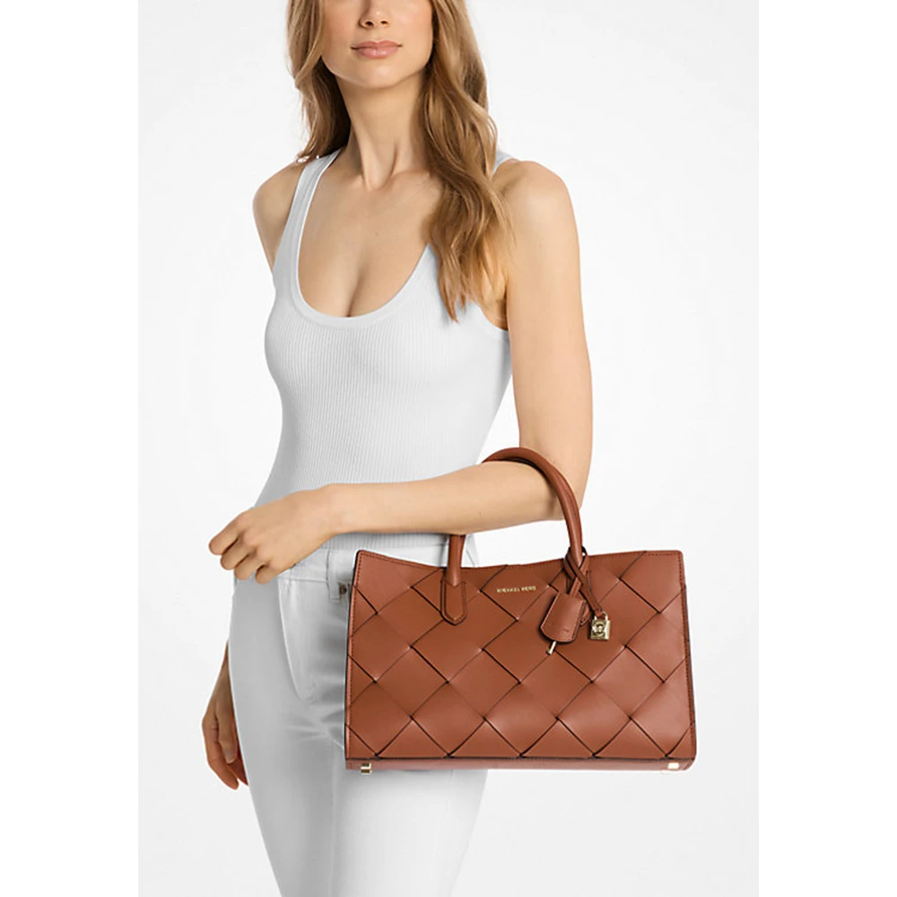 Michael Kors Geweven leren schoudertas Scarlett Brown Dames