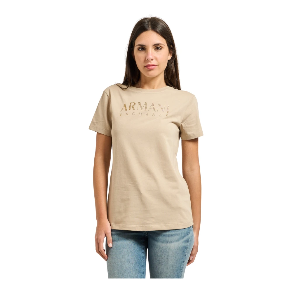 Armani Exchange Vrouw Beige Regular Fit Katoenen T-Shirt
