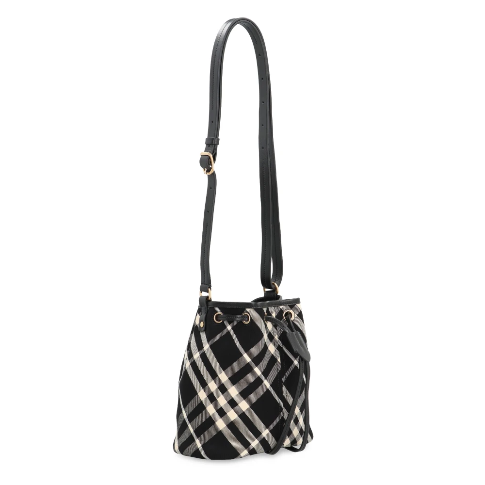 Burberry Mini Check Bucket Tas met Leren Details Black Dames