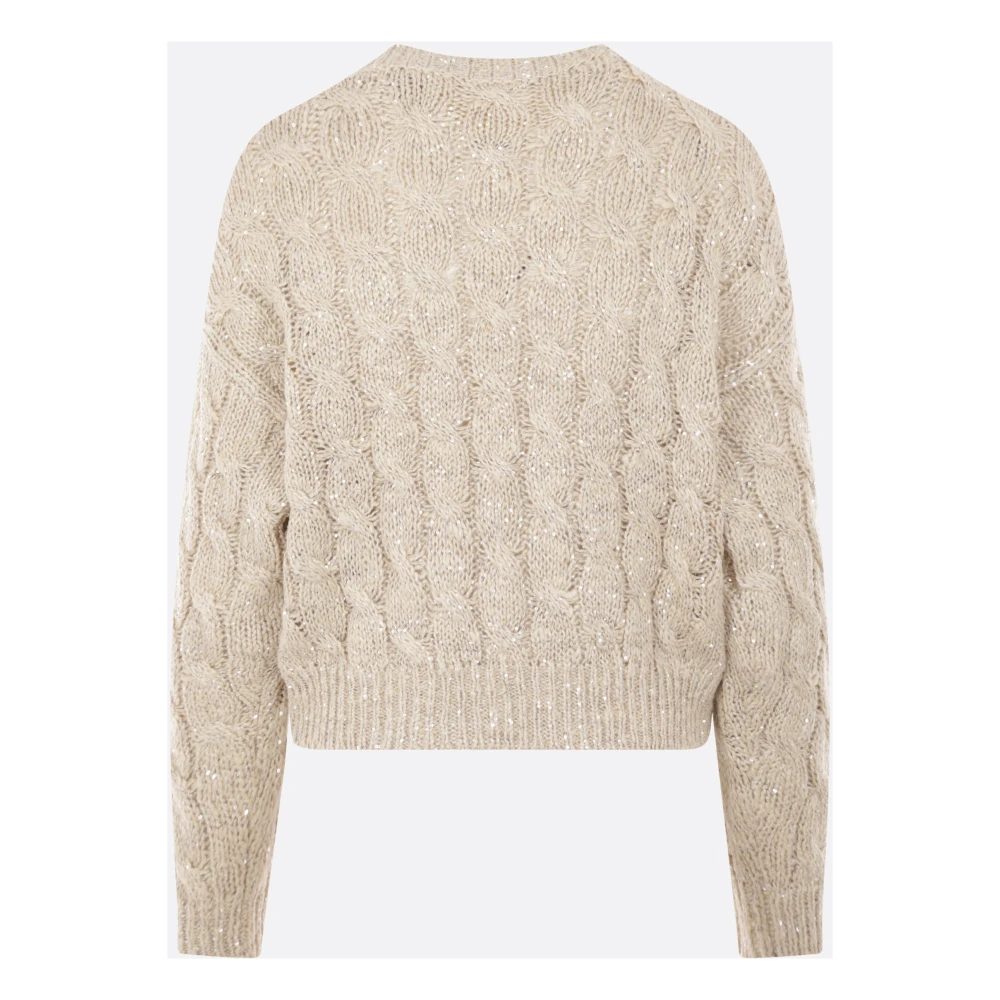 BRUNELLO CUCINELLI Beige Paillettrui met Lurex Draad Beige Dames