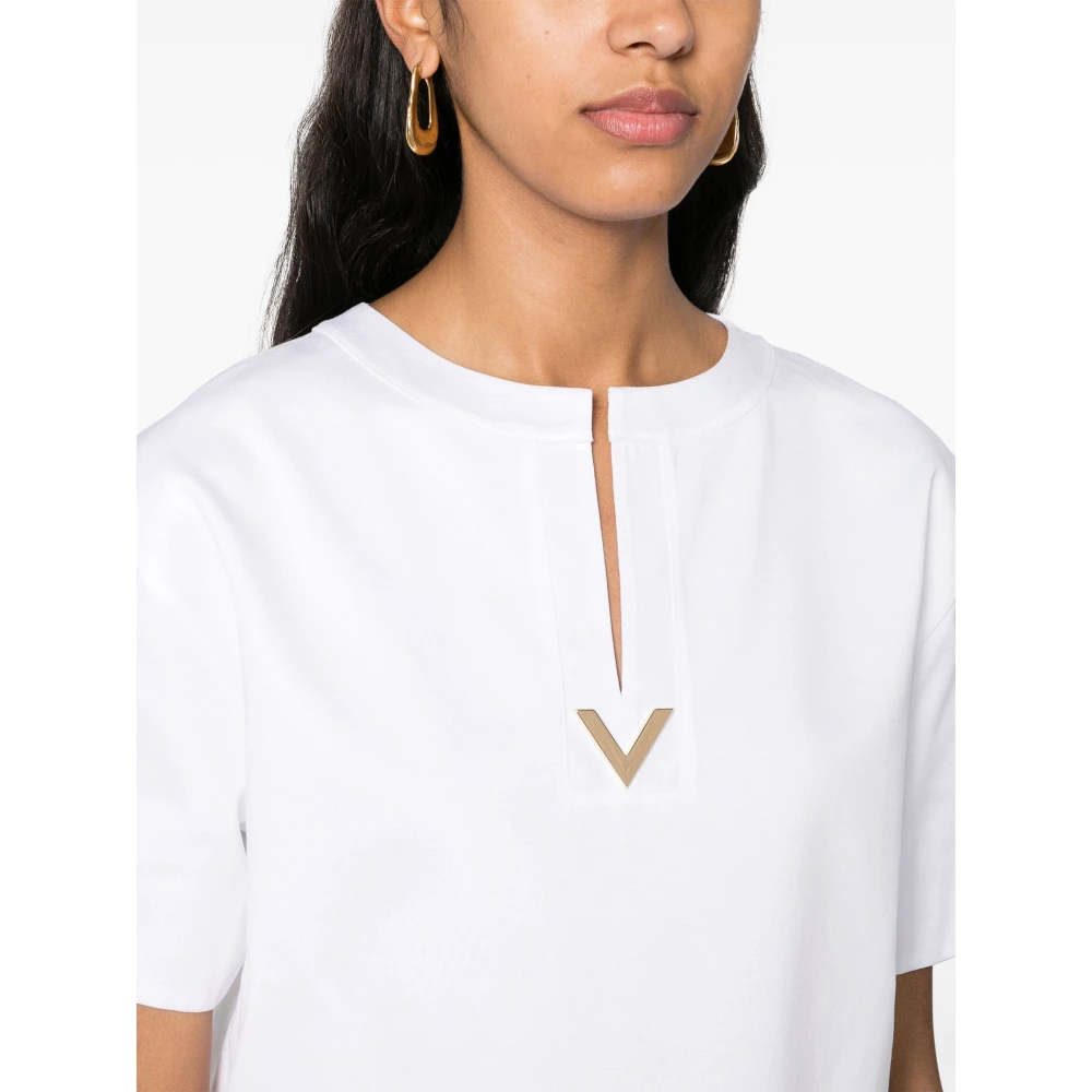 Valentino Garavani Gouden VLogo Cropped T-Shirt White Dames