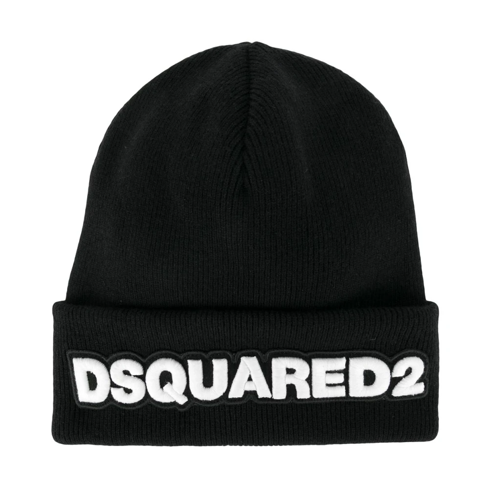 Dsquared2 Zwarte Geribbelde Gebreide Beanie Hoed Black Heren