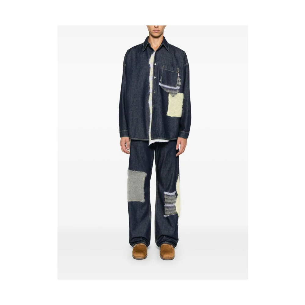 Marni Indigo Blauwe Denim Patchwork Jeans Blue Heren