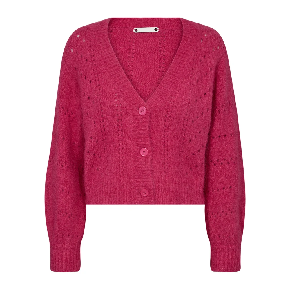 Co'Couture Roze Pointelle Cardigan Trui Pink Dames