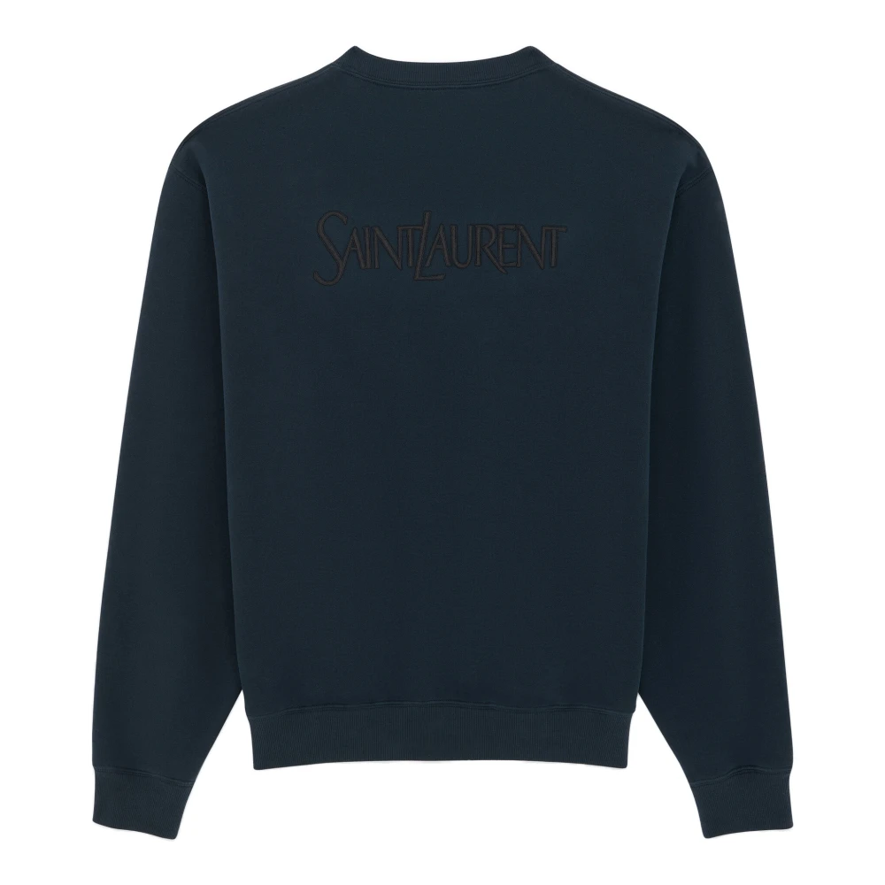 Saint Laurent Logo Fleece Sweatshirt Blue Heren