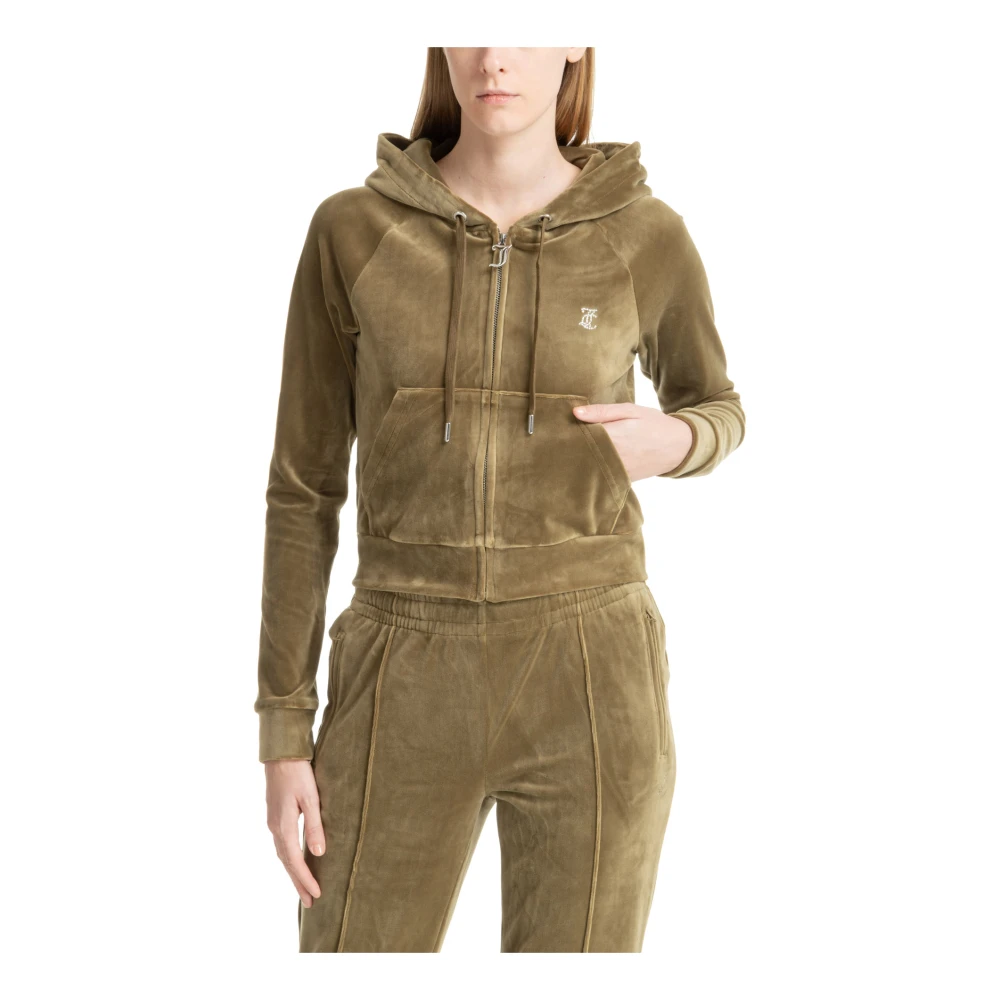 Juicy Couture Effen Logo Hoodie met Trekkoordsluiting Green Dames