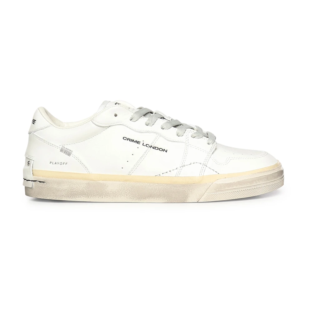 Crime London Men's White Leather Lace-Up Trainers
