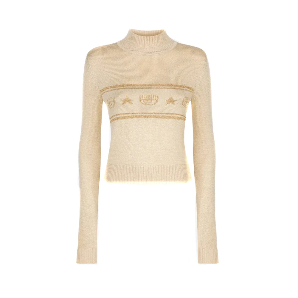 Chiara Ferragni Collection Women's Beige Turtlenecks, M, Stylish Turtleneck Jumper