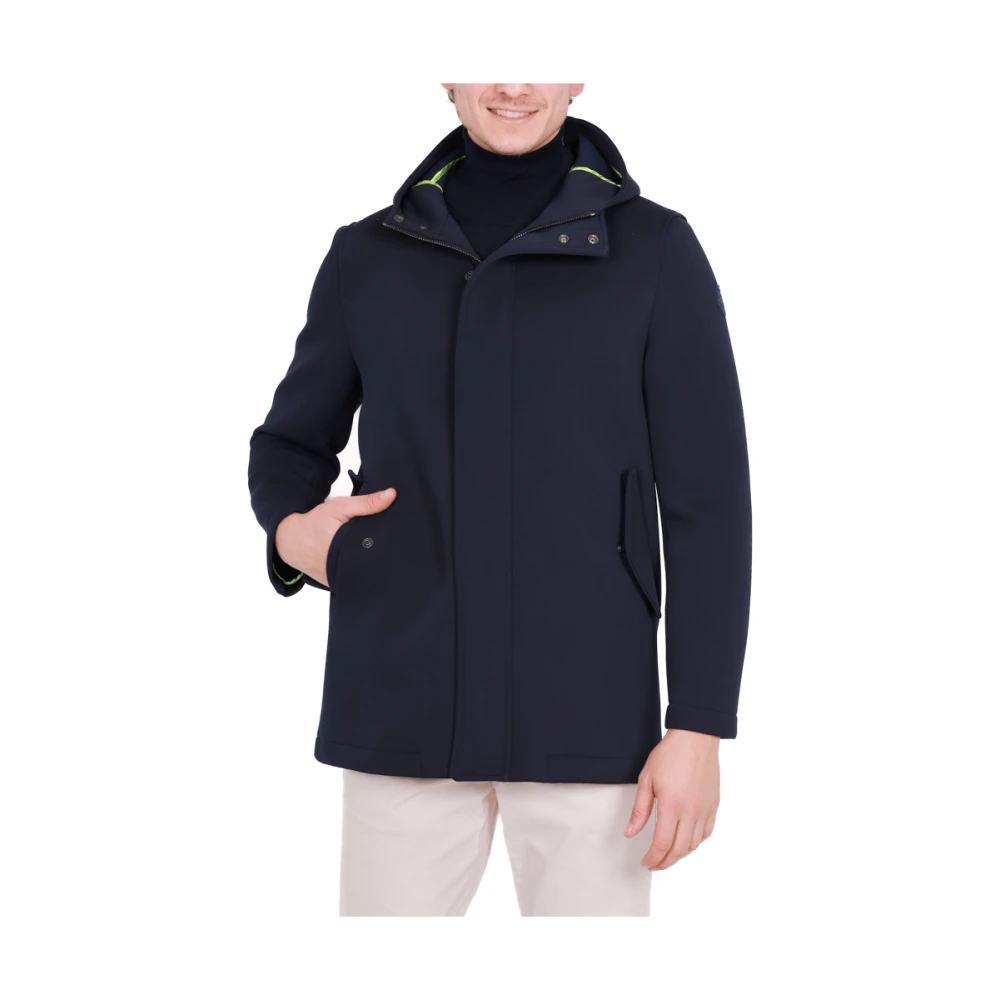 BOB Blauwe Wollen Blend Scuba Parka Capuchon Blue Heren