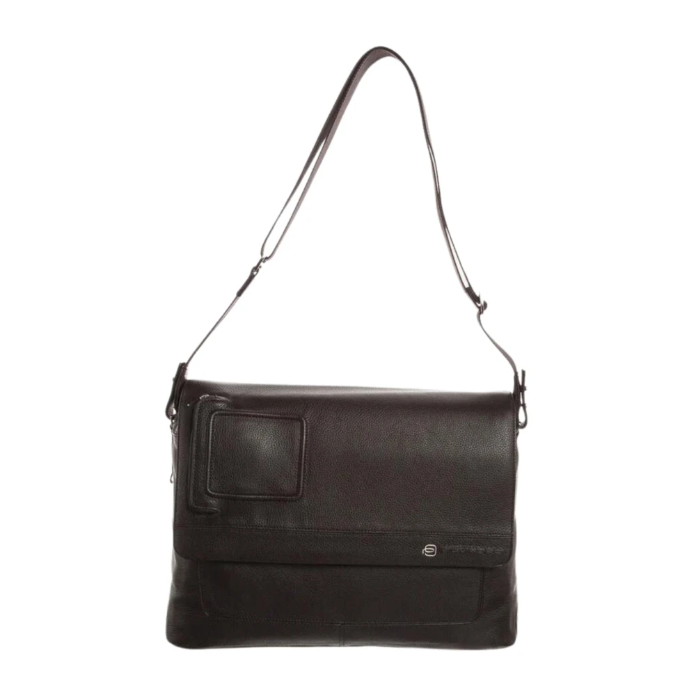 Piquadro Mannelijk Bruin E Leren Messenger Tas Laptop Zakelijk