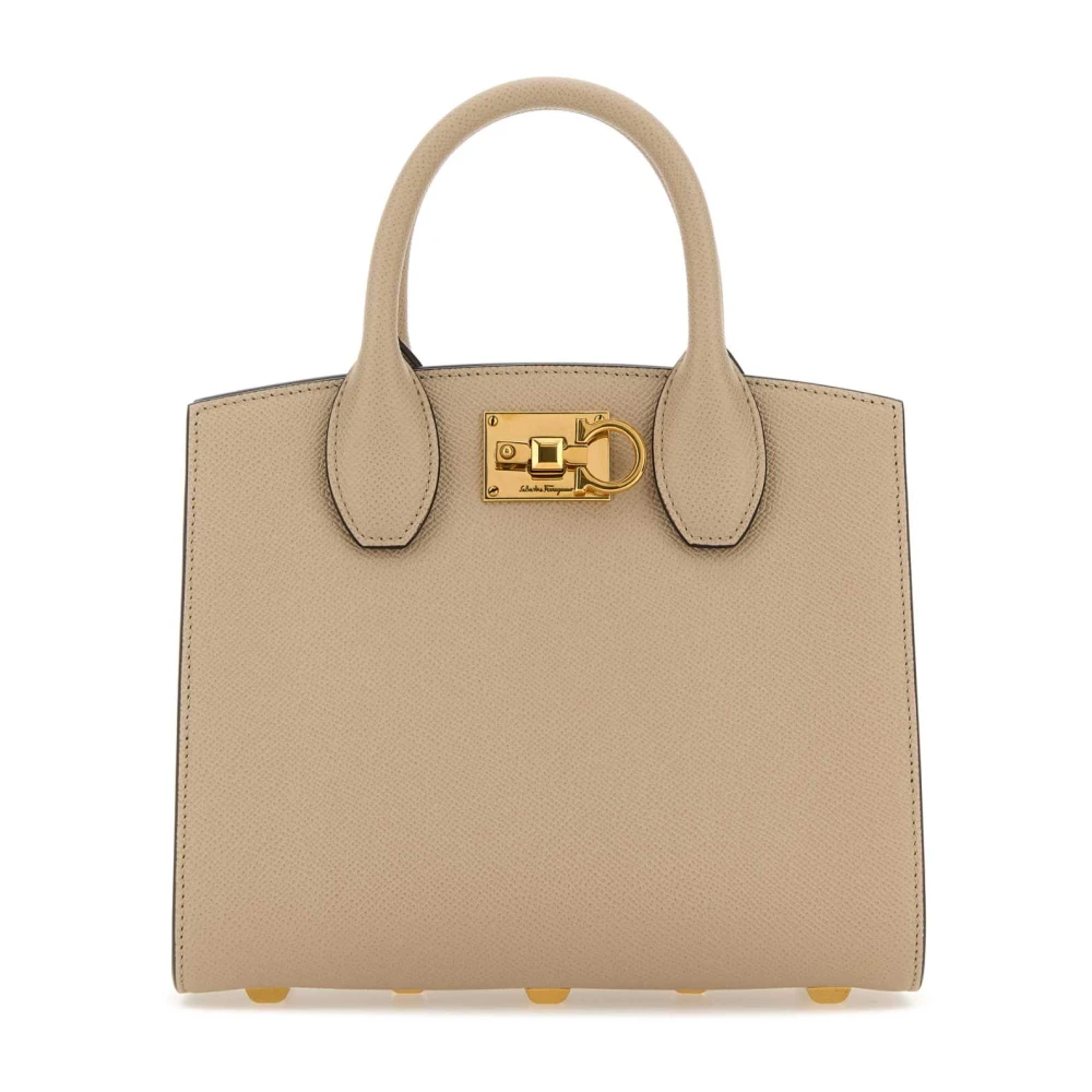 Salvatore Ferragamo Studio Box Cappuccino Leren Handtas Beige Dames