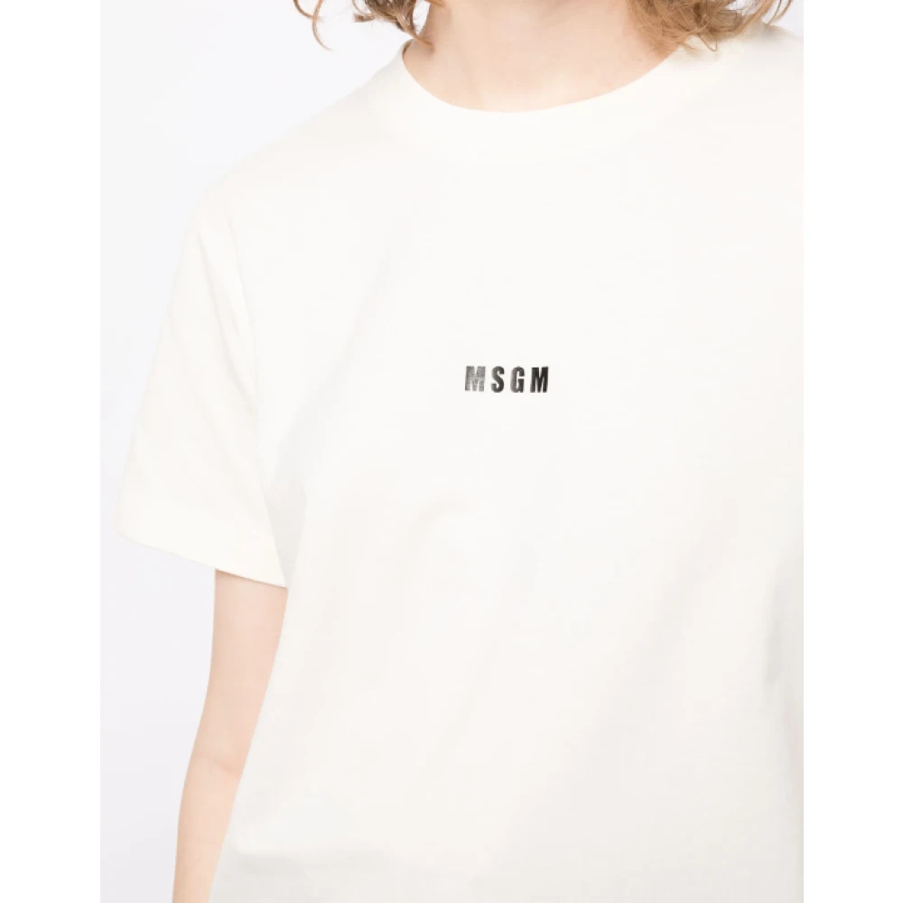 Msgm Korte Mouw Logo T-shirt Ivoor Beige Dames