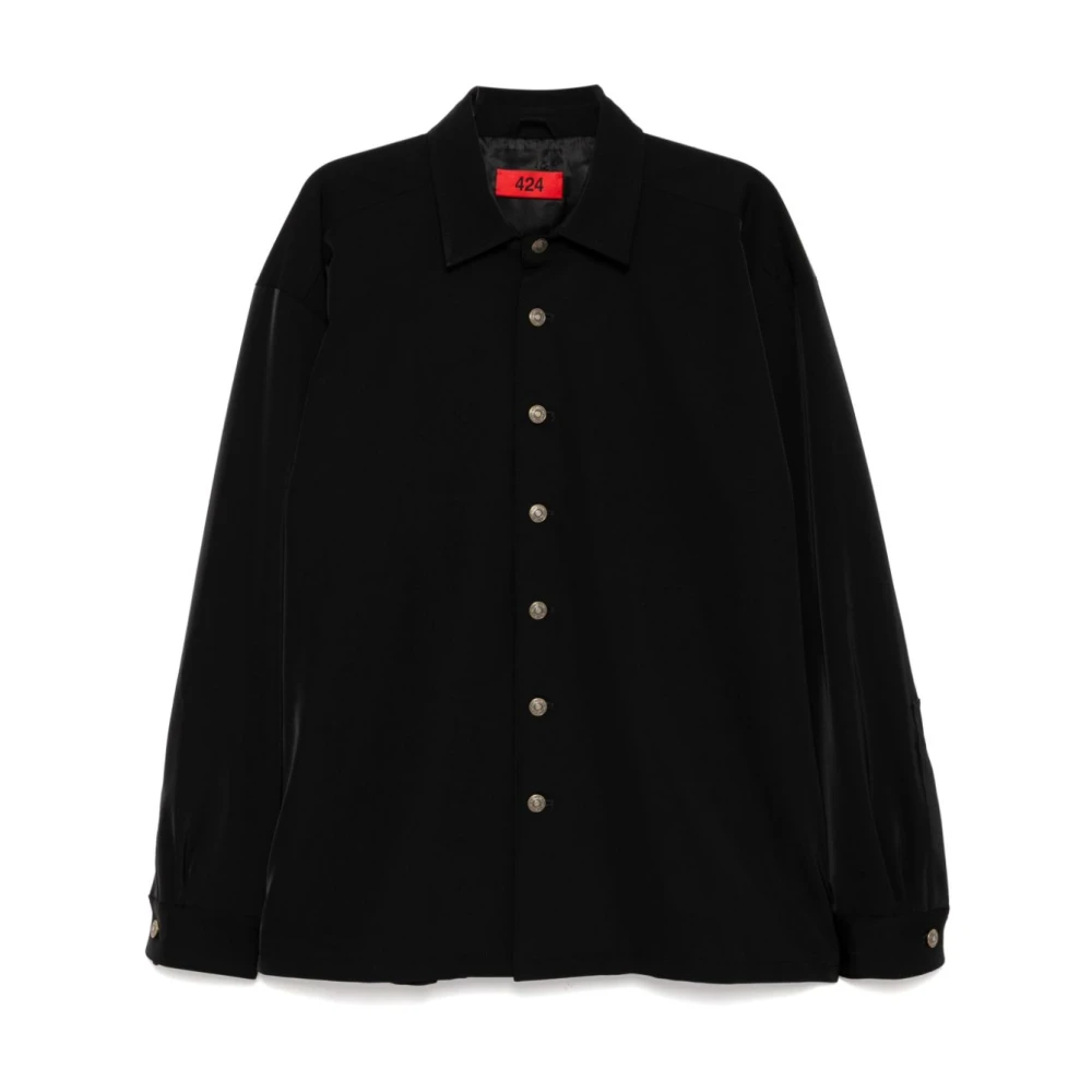 424 Zwarte Button-Up Overhemd Klassieke Stijl Black Heren