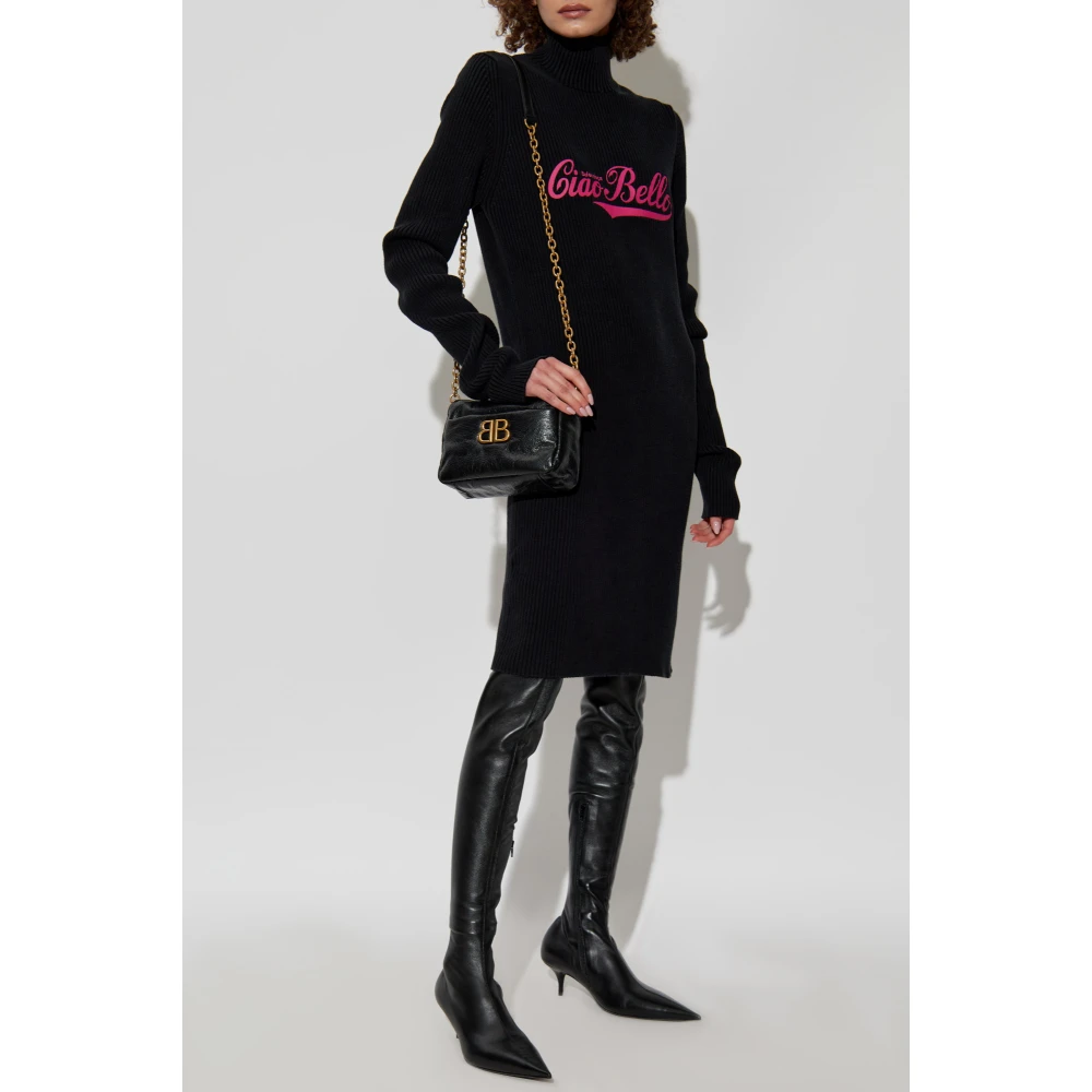 Balenciaga Ciao Bello Ribgebreide Turtleneck Jurk Black Dames