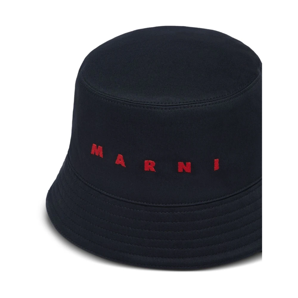Marni Zwarte bucket hoed met logo borduurwerk Blue Heren