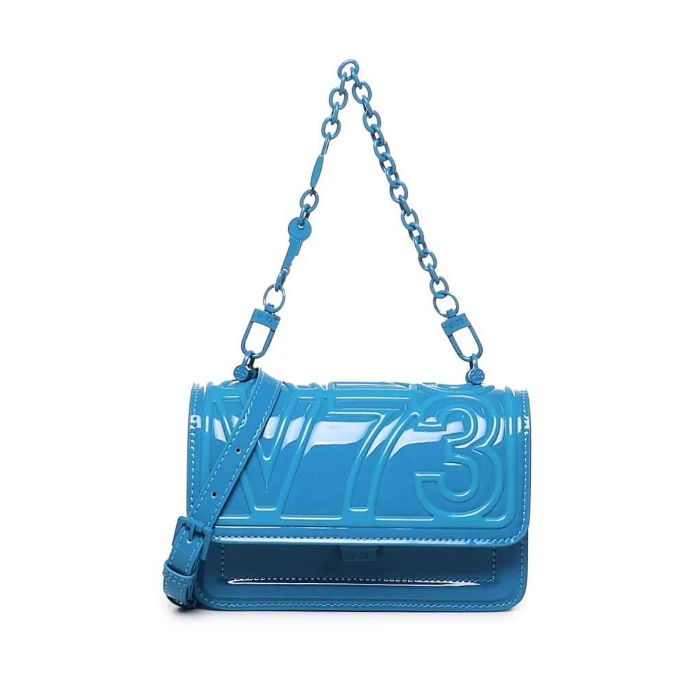 V73 Turquoise Schoudertas met Glanzend Ontwerp Blue Dames