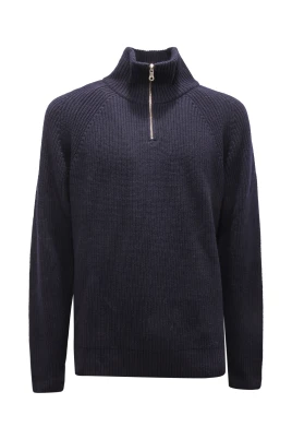 Navy Ullblandning Half Zip Tröja