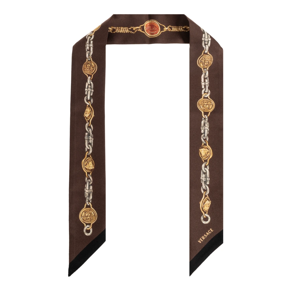 Versace Unisex Bruin Accessoires One Size, Geprinte Zijden Twill Lint
