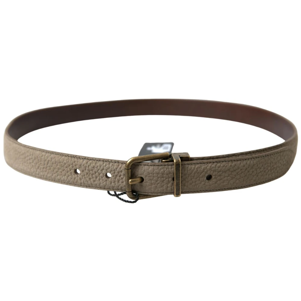 Dolce & Gabbana Elegante Beige Leren Riem met Metalen Gesp Beige Heren