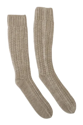 Beige Stickade Över Knästrumpor