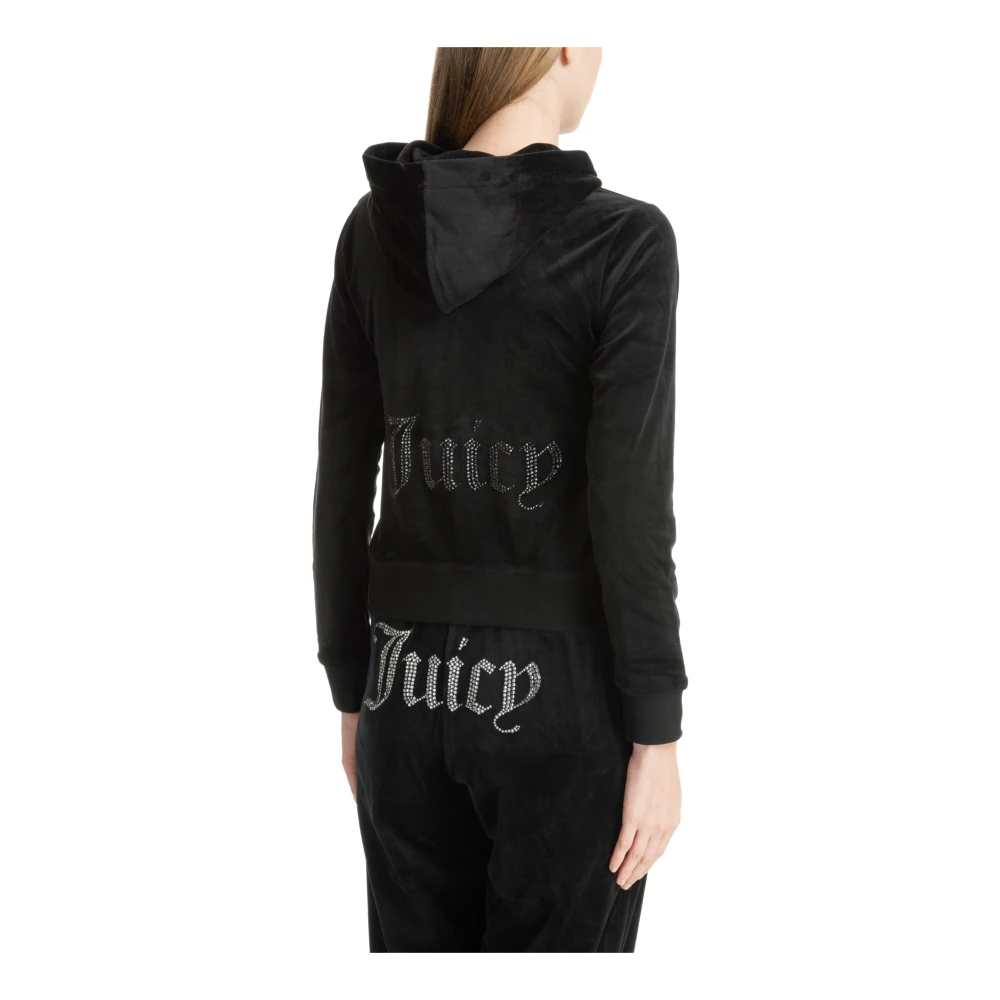 Juicy Couture Swarovski Logo Hoodie met Koord Black Dames