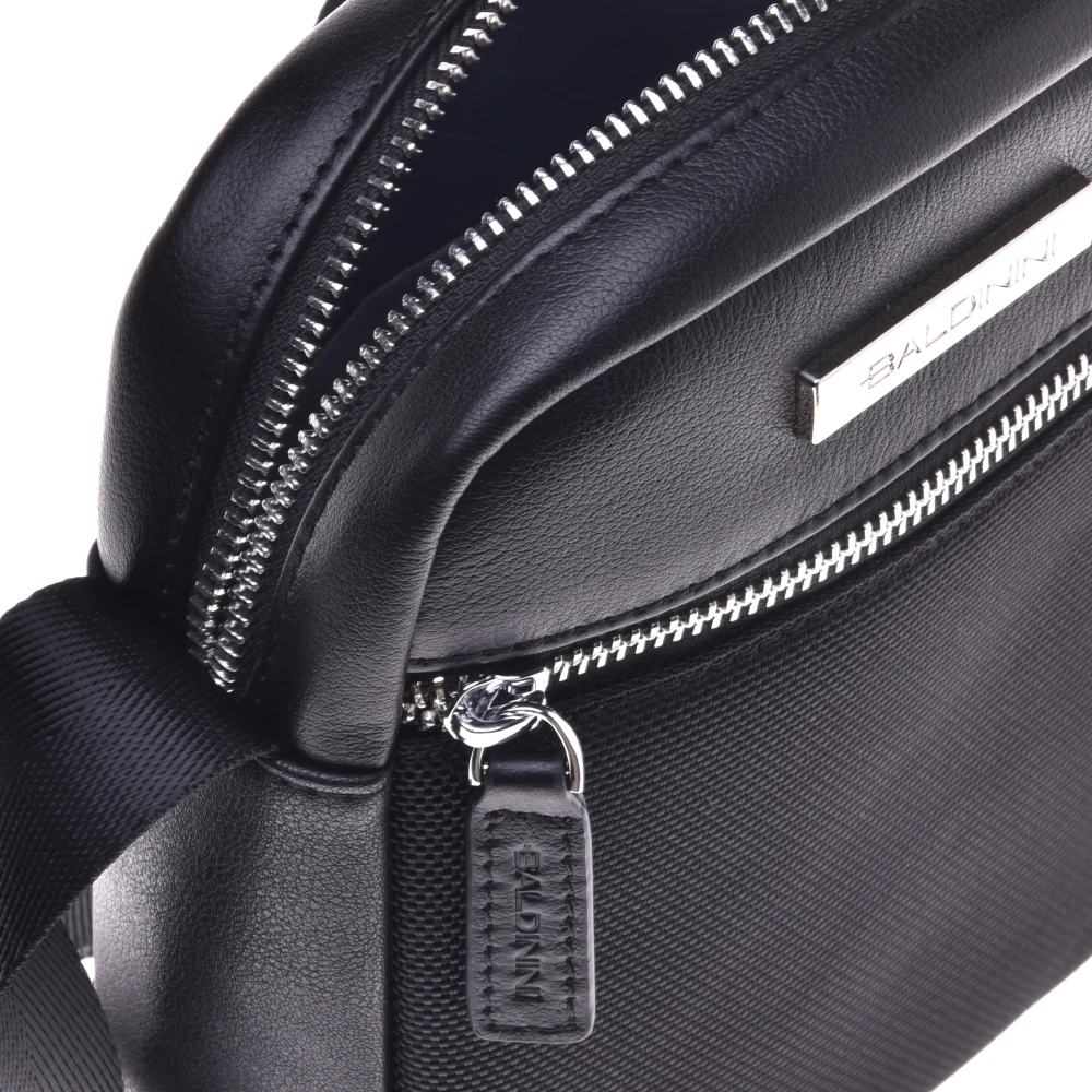 Baldinini Crossbody bag in black calfskin and nylon Black Heren