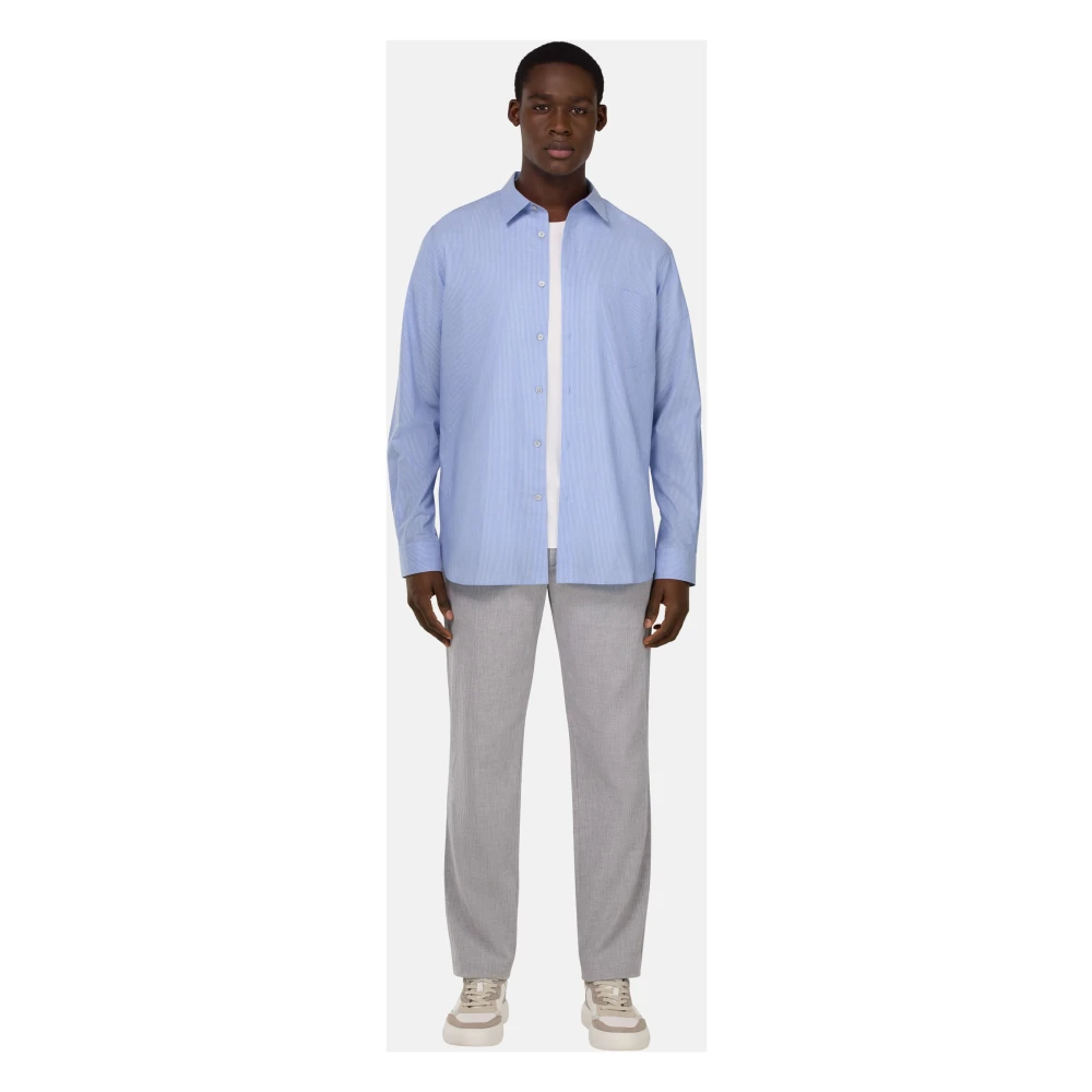 Boggi Milano Regular gestreept overhemd van poplin katoen Blue Heren