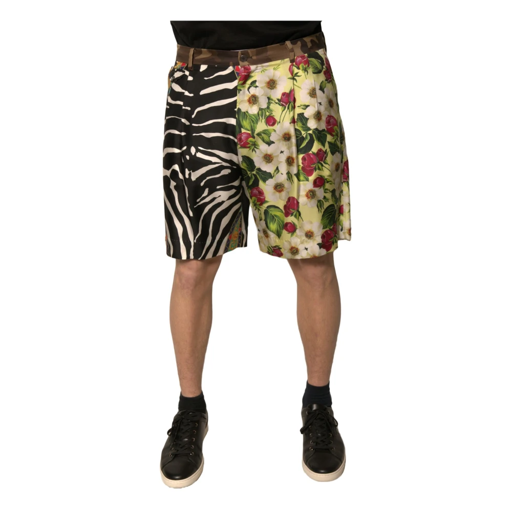 Dolce & Gabbana Men's Silk Patchwork Chino Shorts With Logo