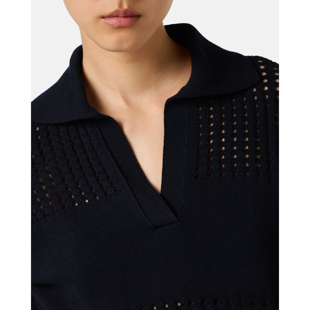 Iceberg Blauwe katoenen polo met geperforeerde strepen en logo Blue Dames