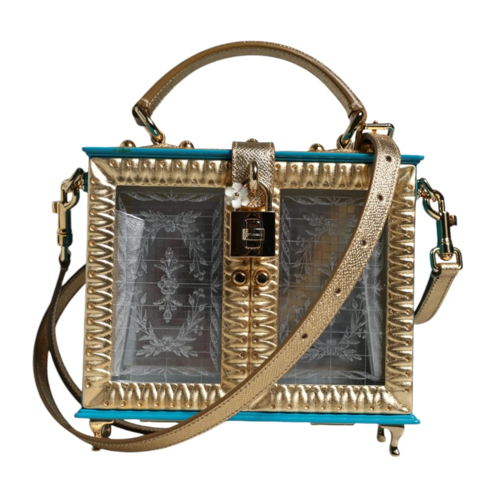 Dolce & Gabbana Emaille Bloem Hout Leren Clutch Schoudertas Multicolor Dames