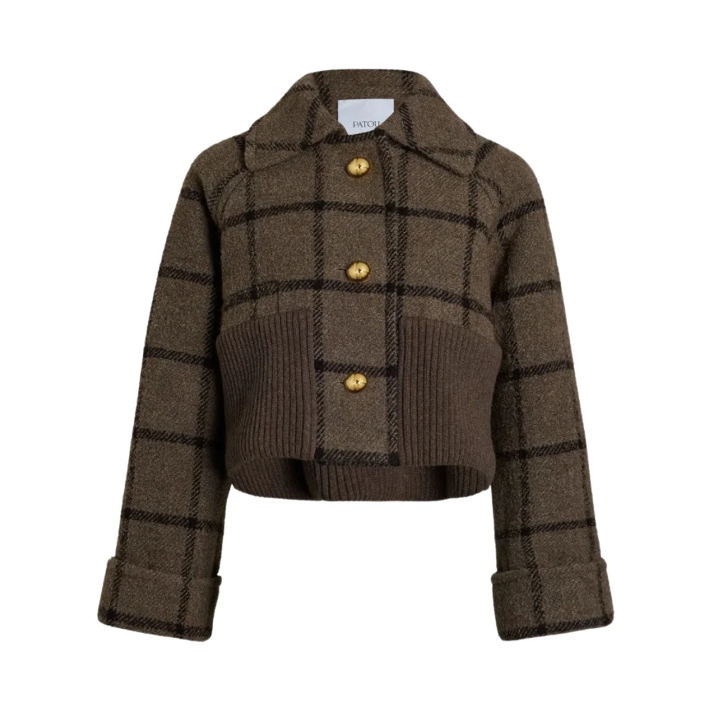 Patou Grijze Geruite Wollen Jas Gray Dames