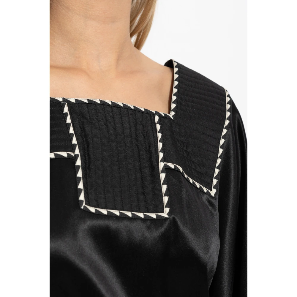 TORY BURCH Zijden jurk met riem Black Dames