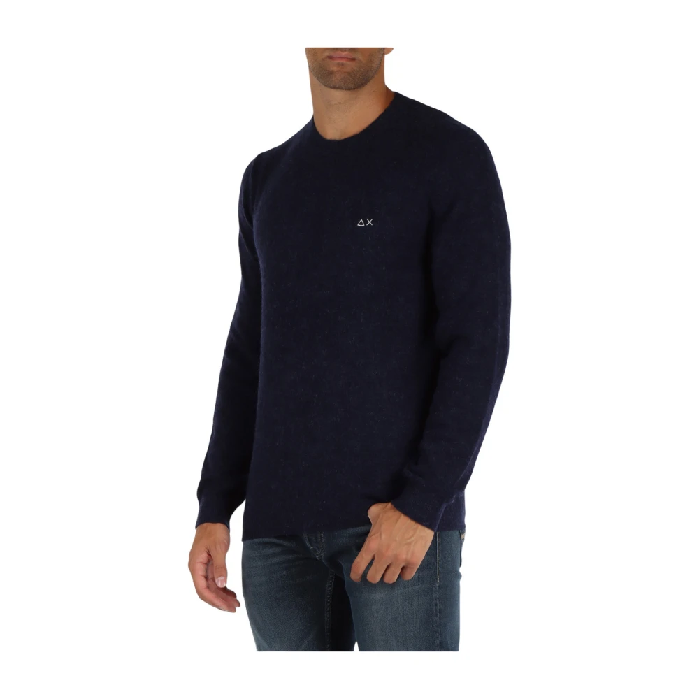 Sun68 Merino Alpaca Wol Logo Geborduurde Trui Blue Heren