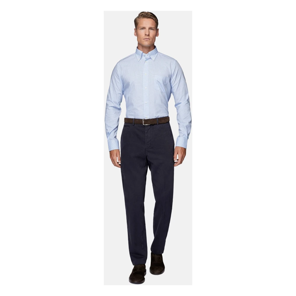 Boggi Milano Regular Fit Overhemd van Getailleerd Katoenen Poplin Blue Heren
