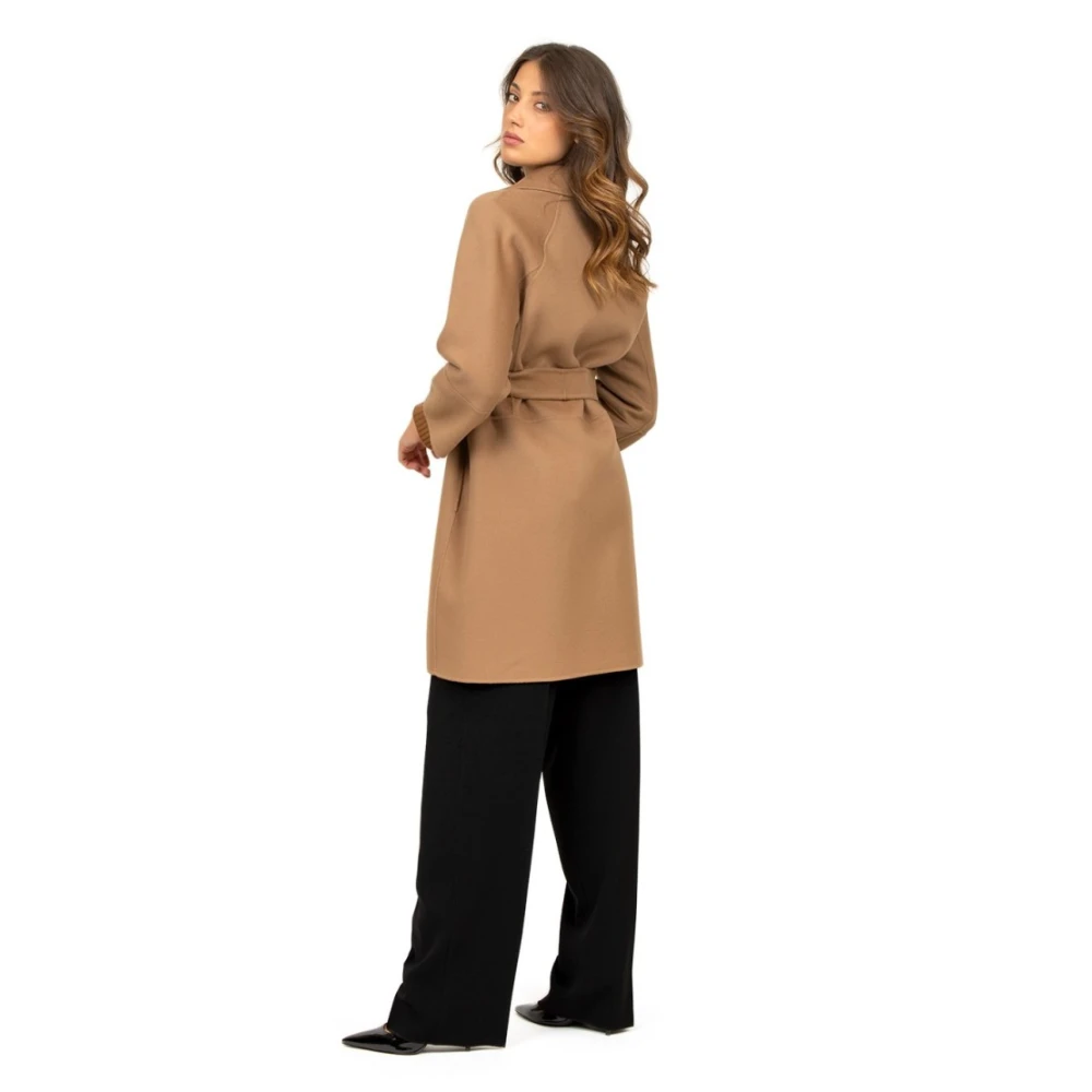 Max Mara Korte Camel Wollen Jas Dubbele Stof Brown Dames