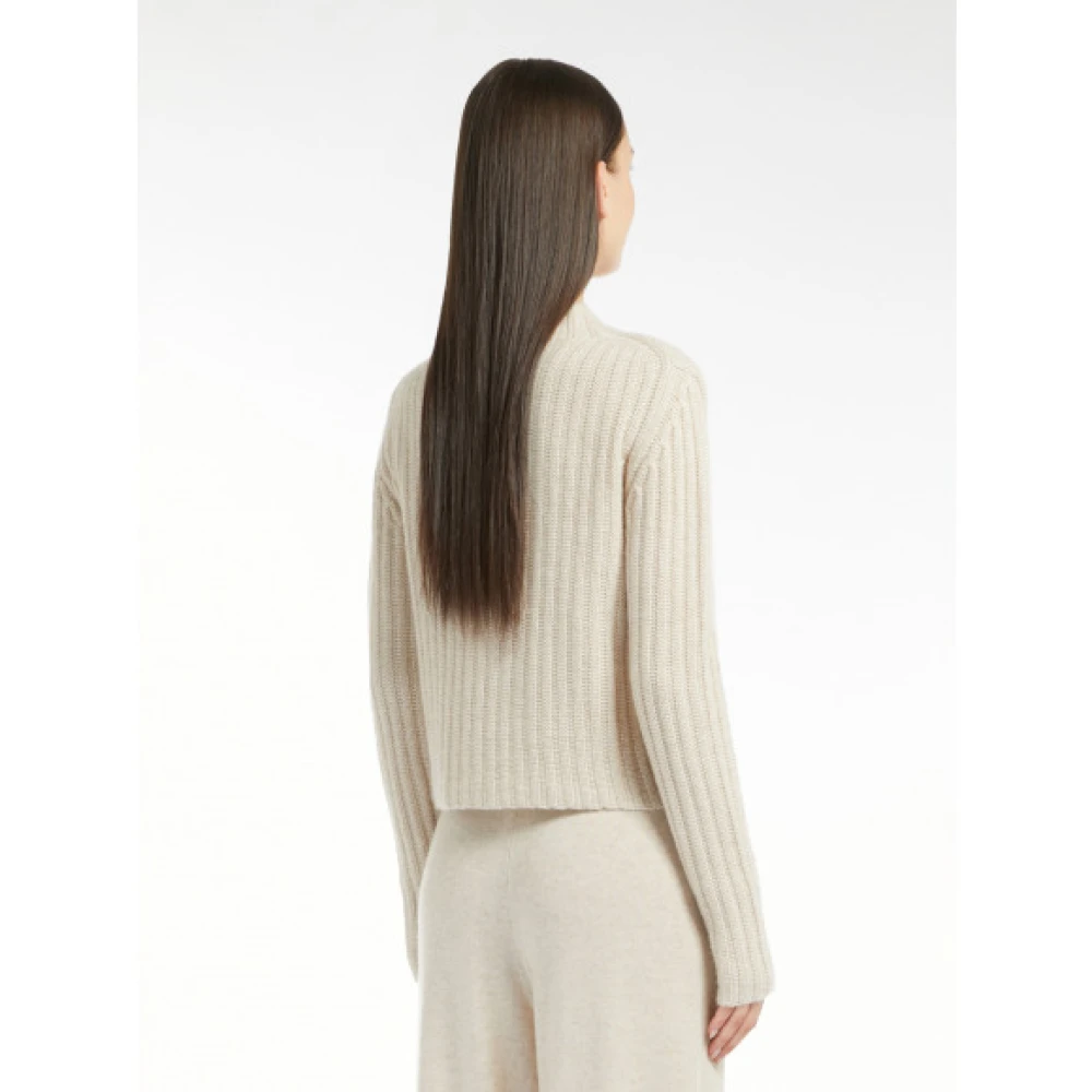 Max Mara Geribbelde Wol Kasjmier Trui Beige Dames