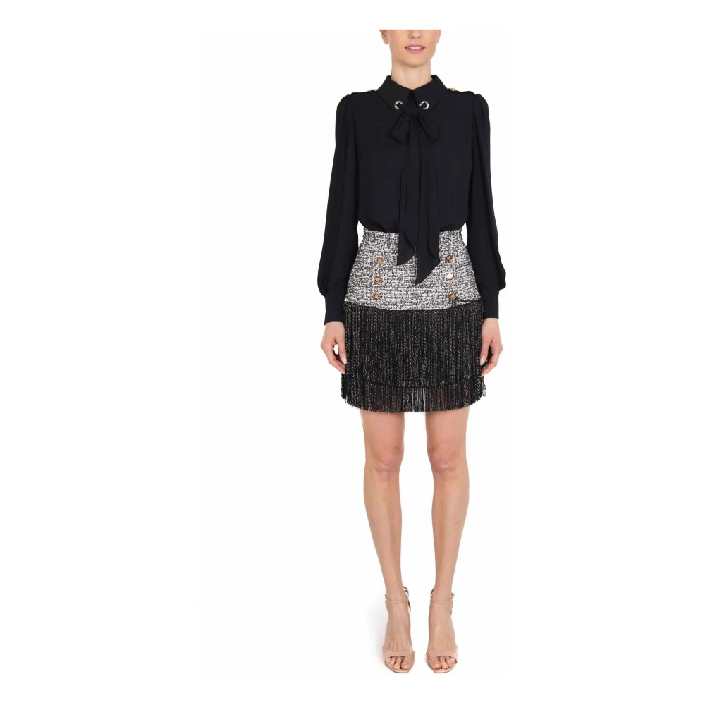 Elisabetta Franchi Zwarte Tweed Jurk met Overhemd en Rok Black Dames