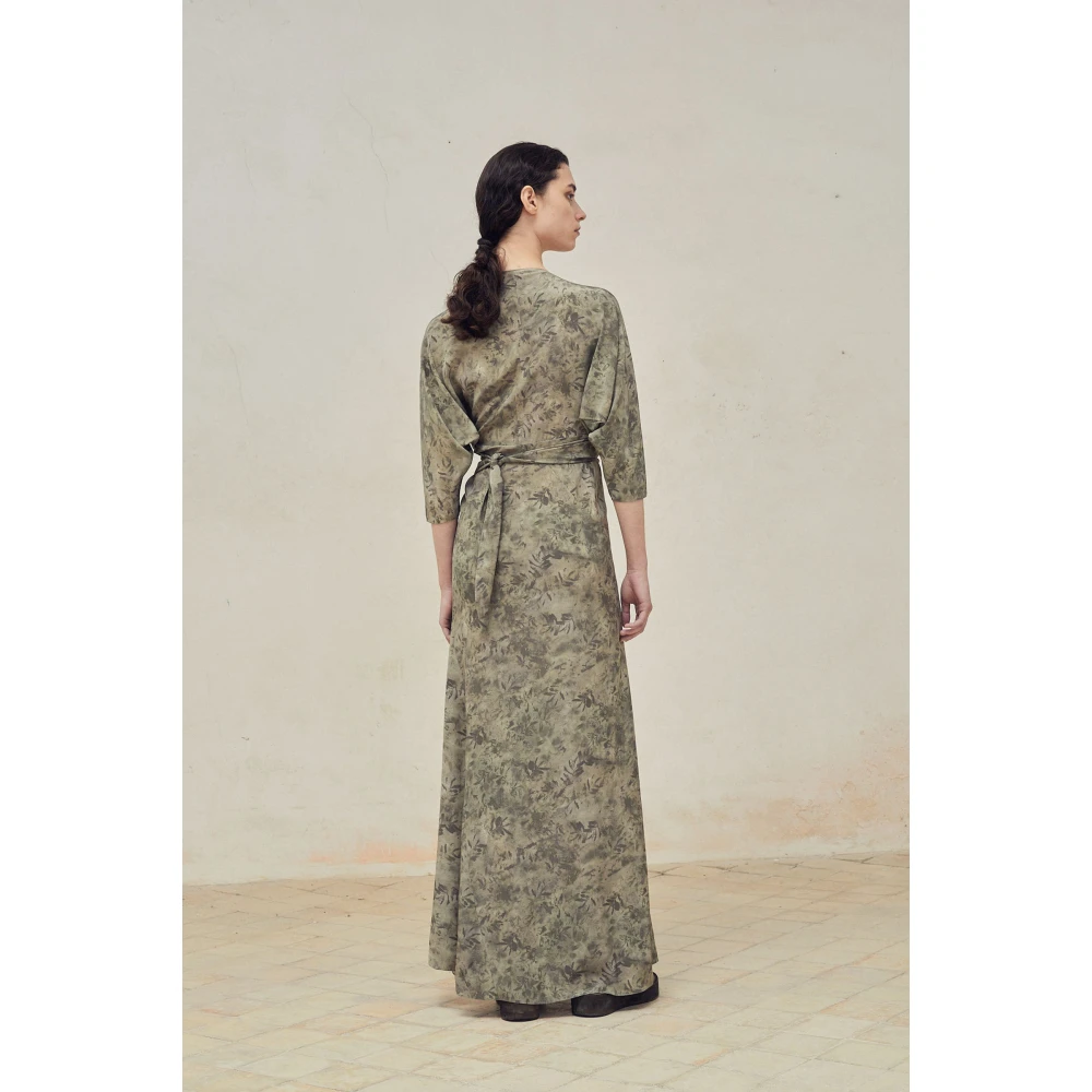 Cortana Zijden Herba Print Gekruiste Jurk Green Dames