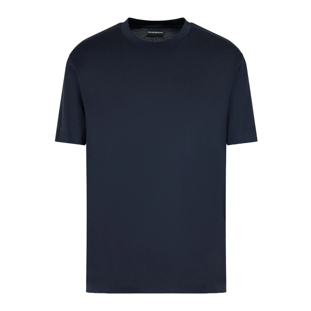 Emporio Armani Blauwe Jersey Tape Logo T-shirts Blue Heren