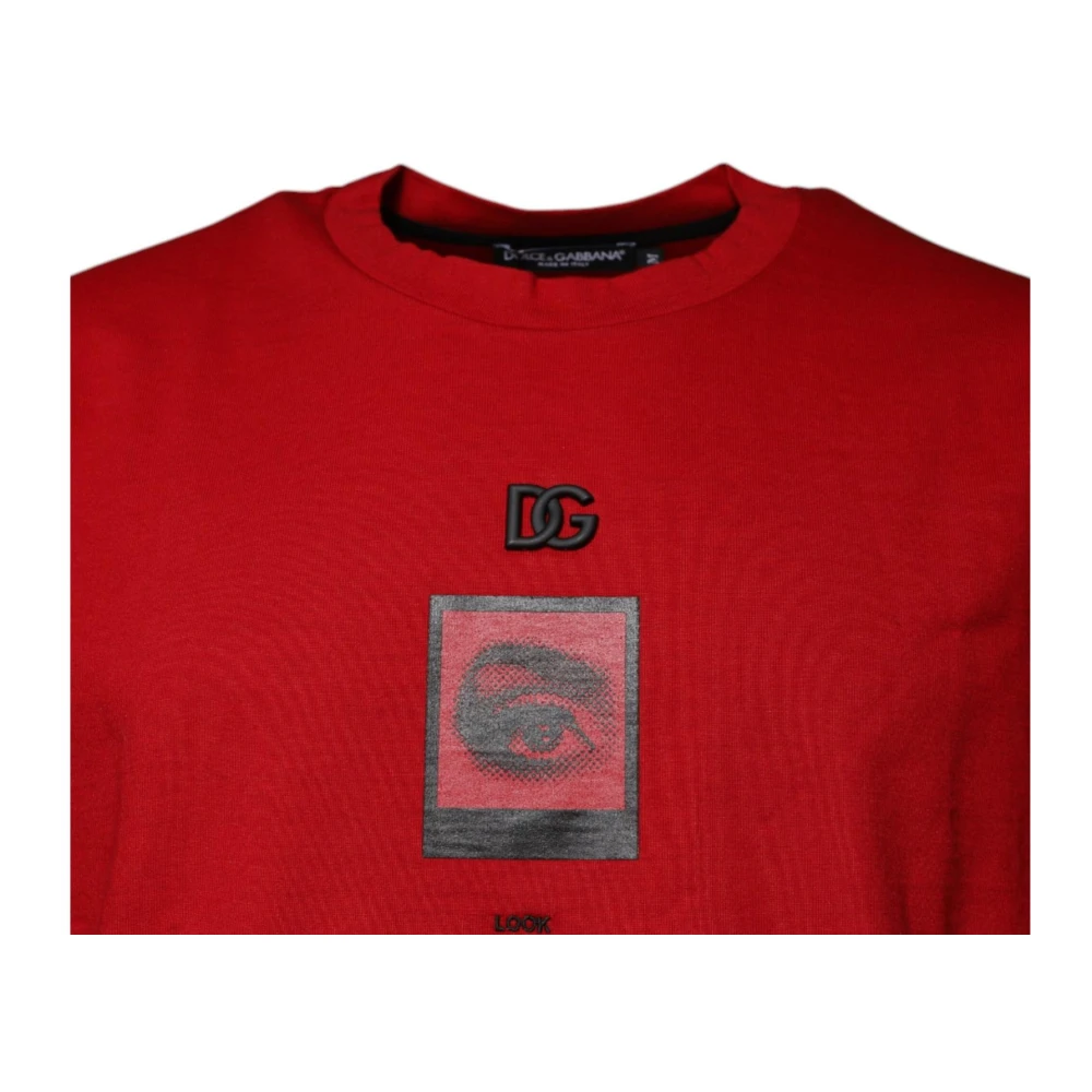 Dolce & Gabbana Rode Grafische Print Katoenen Crew Neck T-shirt Red Heren