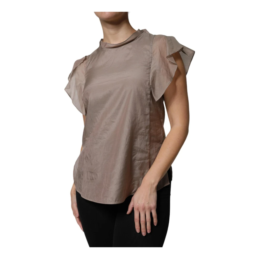 PESERICO Bruine Katoen Zijden Korte Mouw Blouse Brown Dames