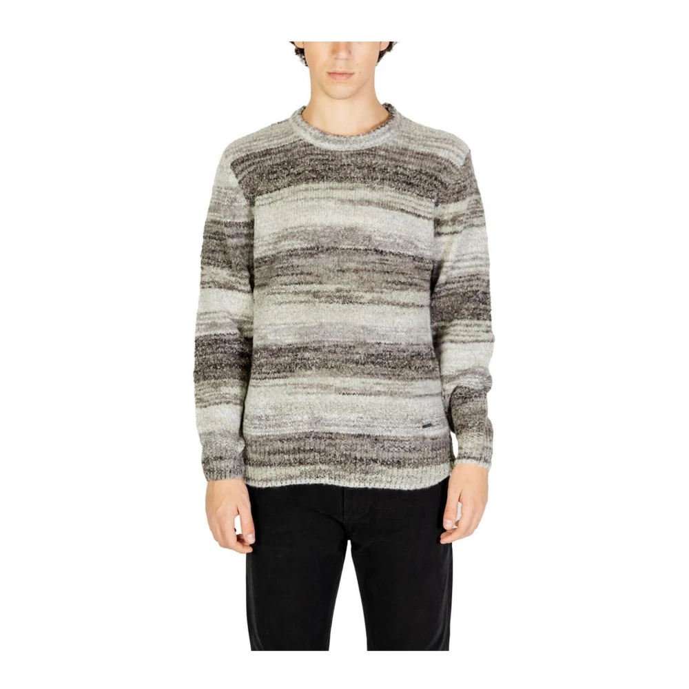 Gianni Lupo Men's Gray Round-Neck Knitwear, Xl, Wool Blend Knit Jumper