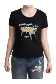 Black Cotton Come Play 4 Us Print Tops T-shirt