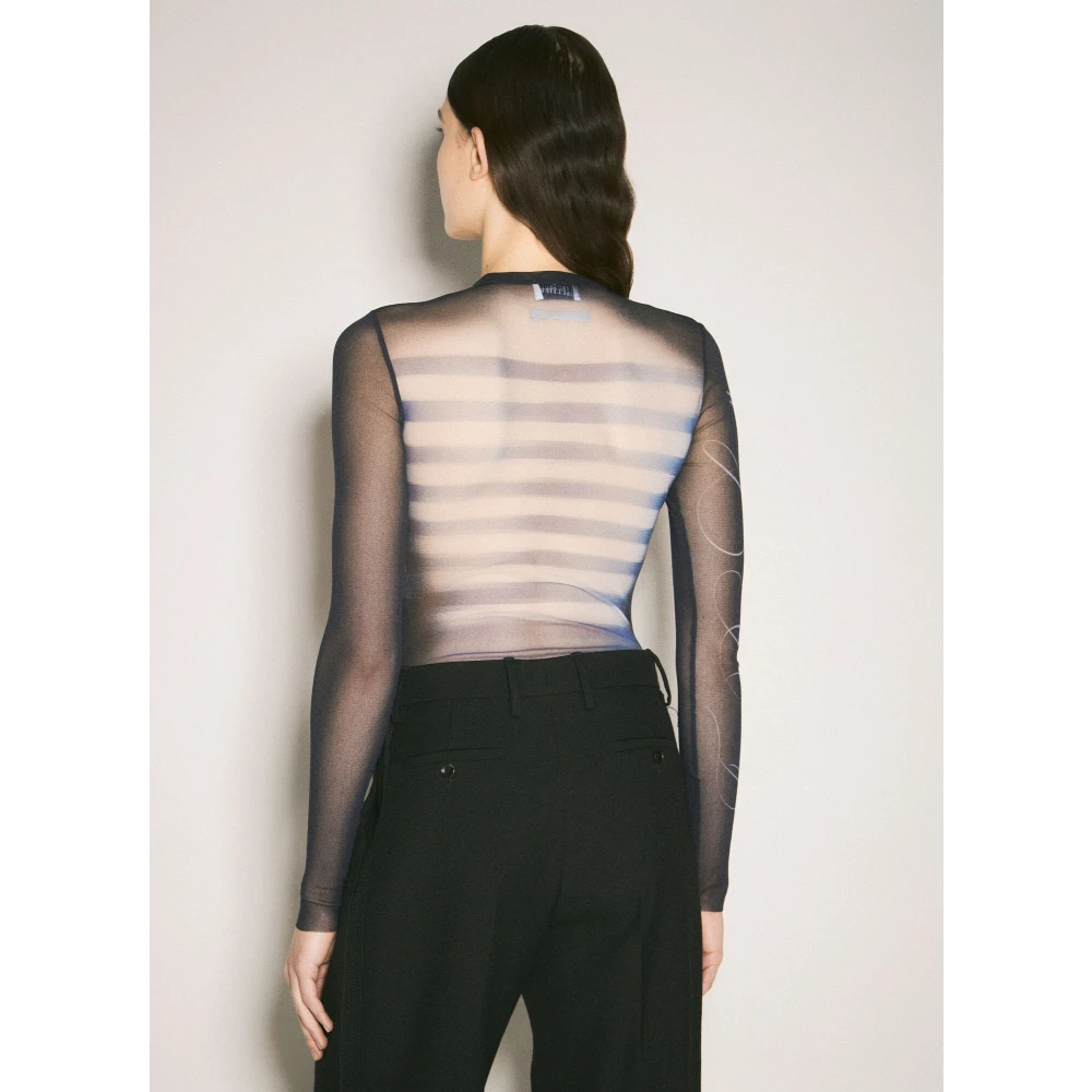 Jean Paul Gaultier Gedrukt Mesh Lange Mouwen Bodysuit Blue Dames