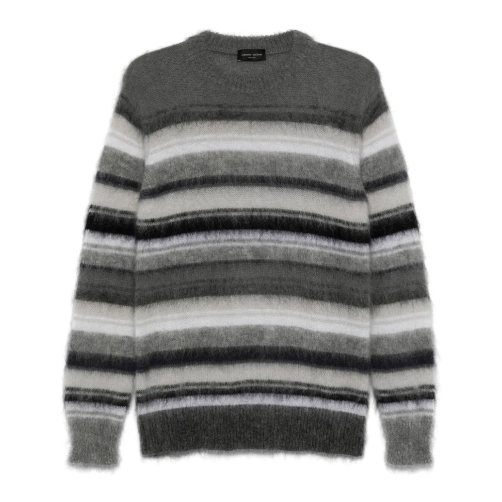Roberto Collina Gestreepte Mohair Trui Grijs Wit Gray Heren