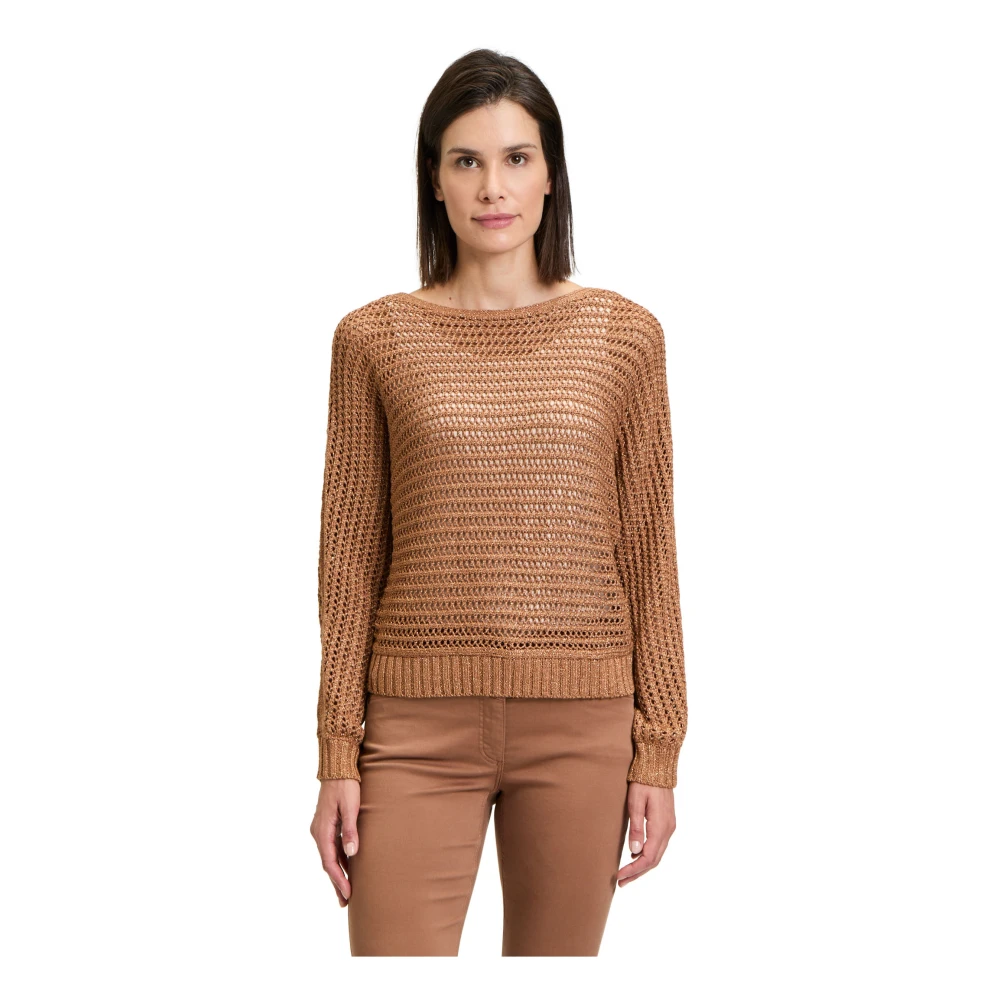 Betty Barclay Glitterende Batwing Sweater met Boothals Brown Dames