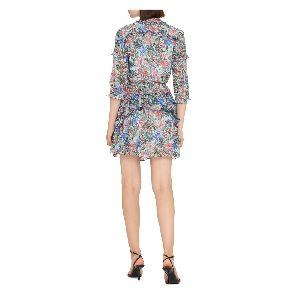 Saloni Gerimpeld Bloemen Zijden Overhemdjurk Multicolor Dames