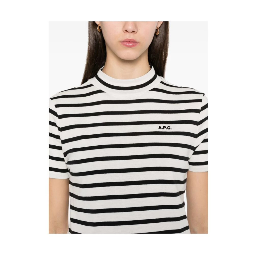 A.p.c. Gestreept Logo T-shirt White Dames